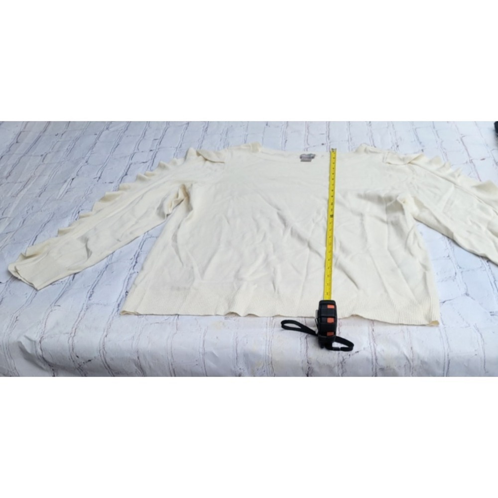 Chicos Cream Ruffle Sleeve Knit Sweater Pullover Crew Neck Ivory Womens Size 2